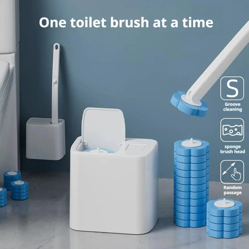 Disposable Toilet Brush Cleaning Kit — Long Handle & Wall Mount