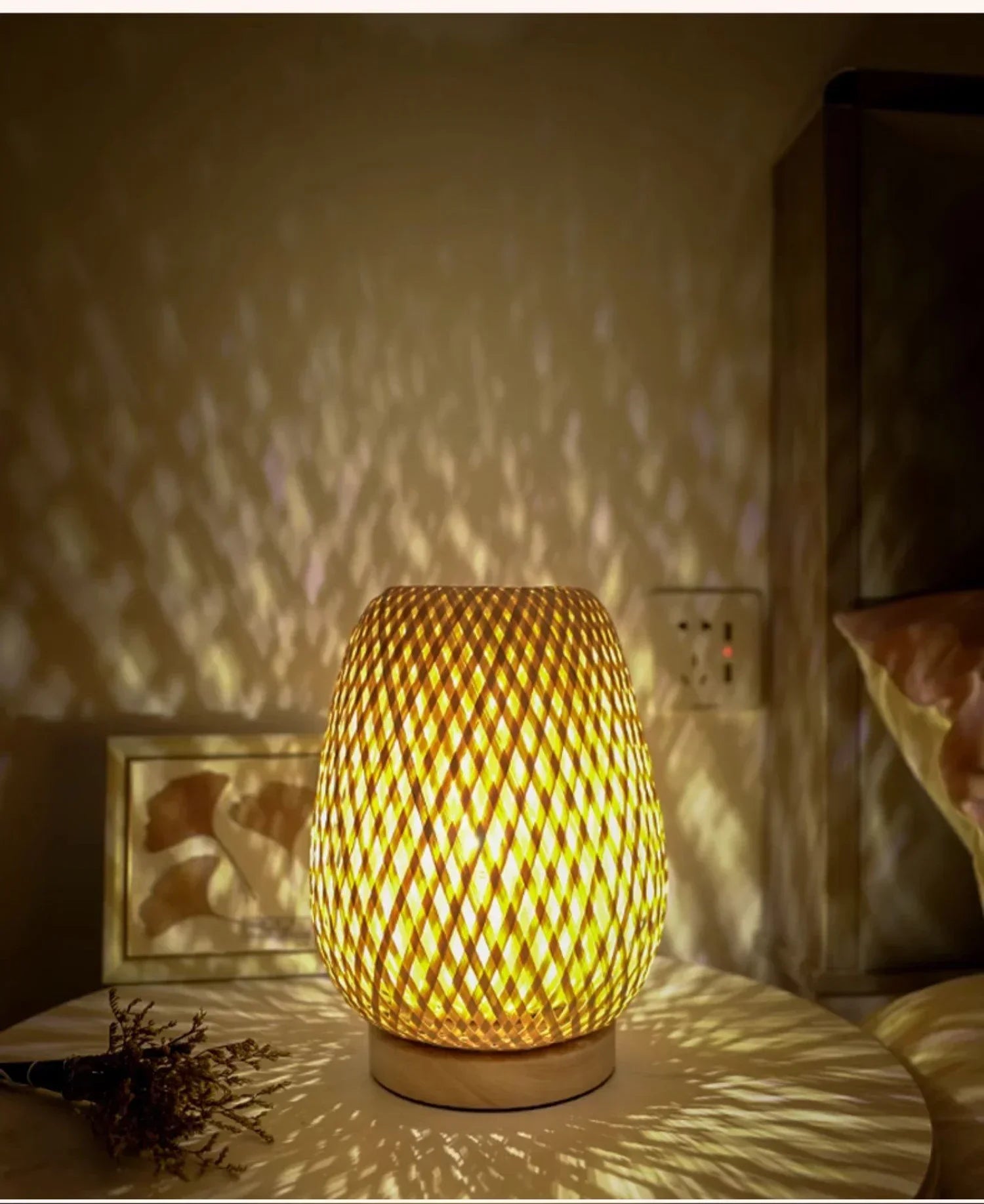 Bamboo Art Deco Table Lamp — Hand-Woven Bedside Light