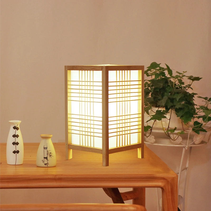 Bamboo Woven Table Lamp — Japanese Bedside Light