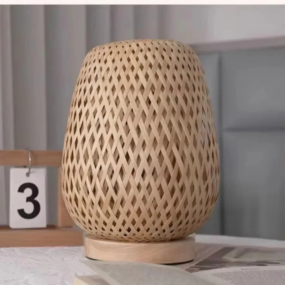 Bamboo Art Deco Table Lamp — Hand-Woven Bedside Light