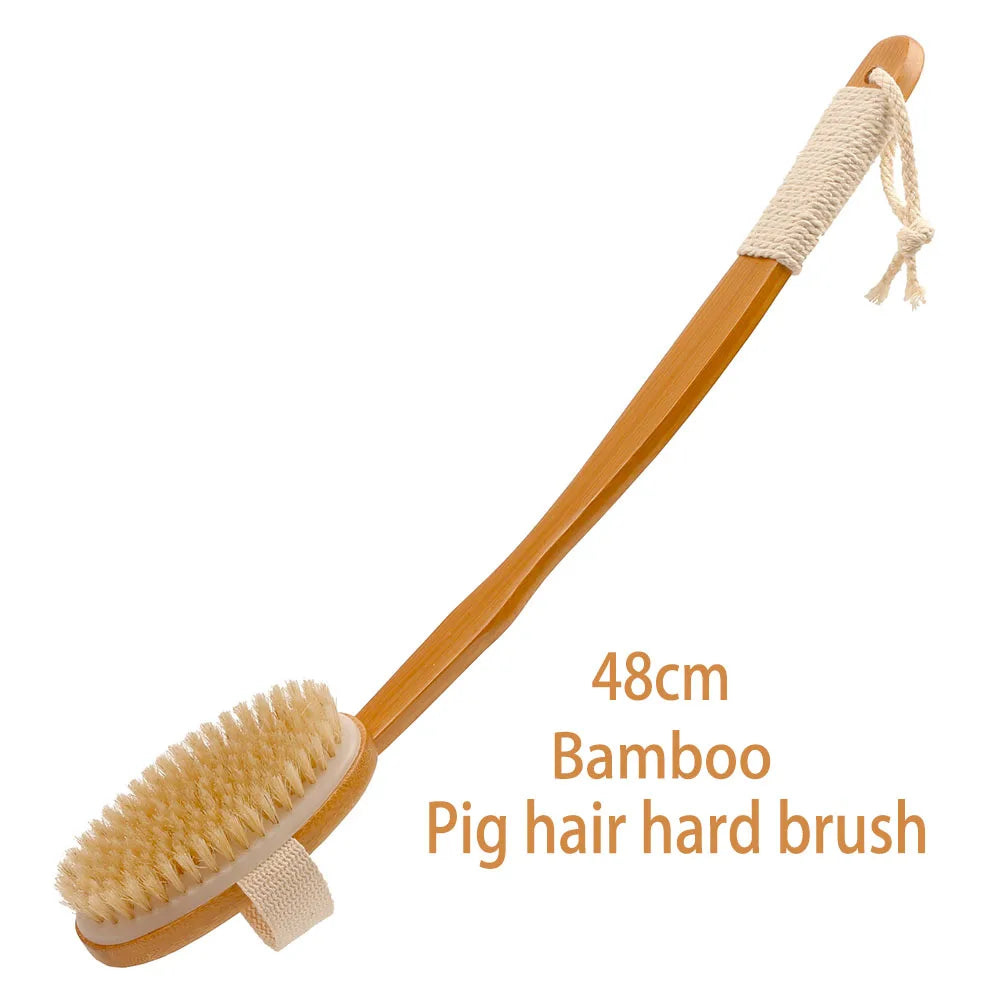Bamboo Long-Handle Back Brush — Foldable Bath & Massage Brush