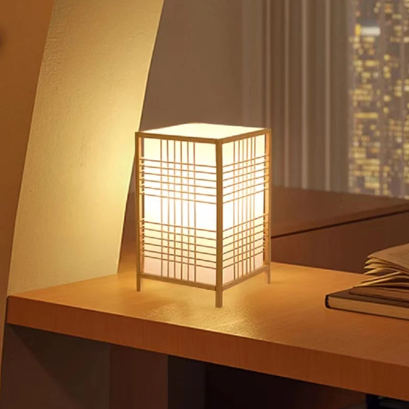 Bamboo Woven Table Lamp — Japanese Bedside Light