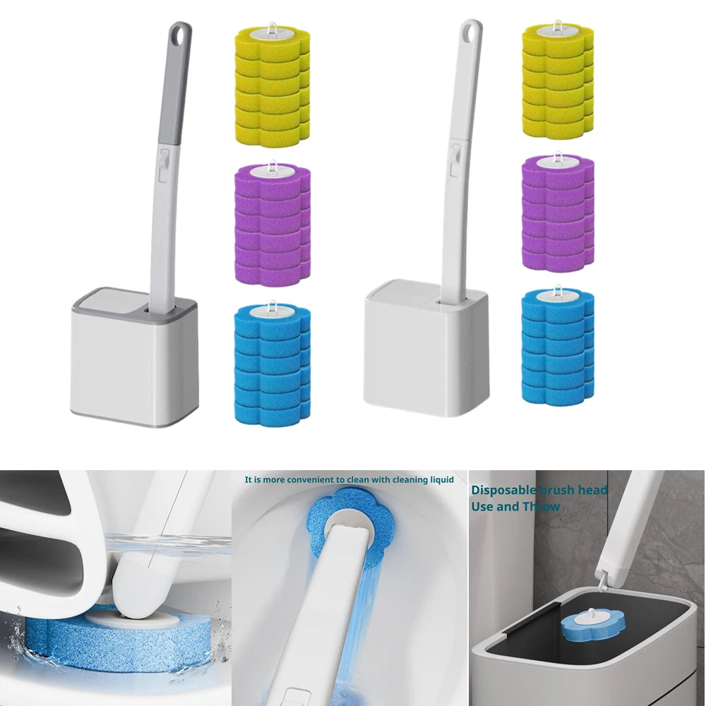 Disposable Toilet Brush Cleaning Kit — Long Handle & Wall Mount