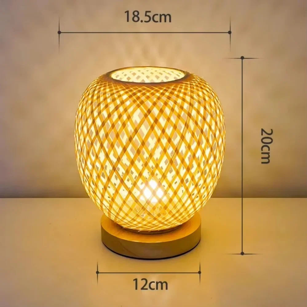 Bamboo Art Deco Table Lamp — Hand-Woven Bedside Light