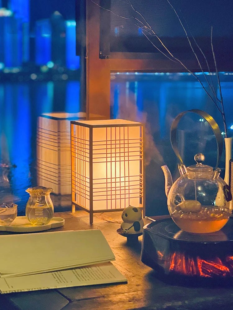 Bamboo Woven Table Lamp — Japanese Bedside Light