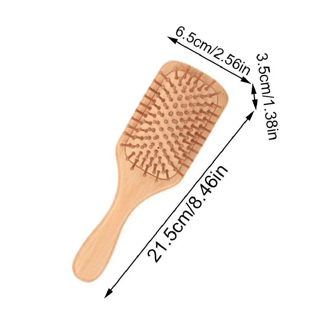 Natural Bamboo Paddle Hair Brush — Detangling Comb Set