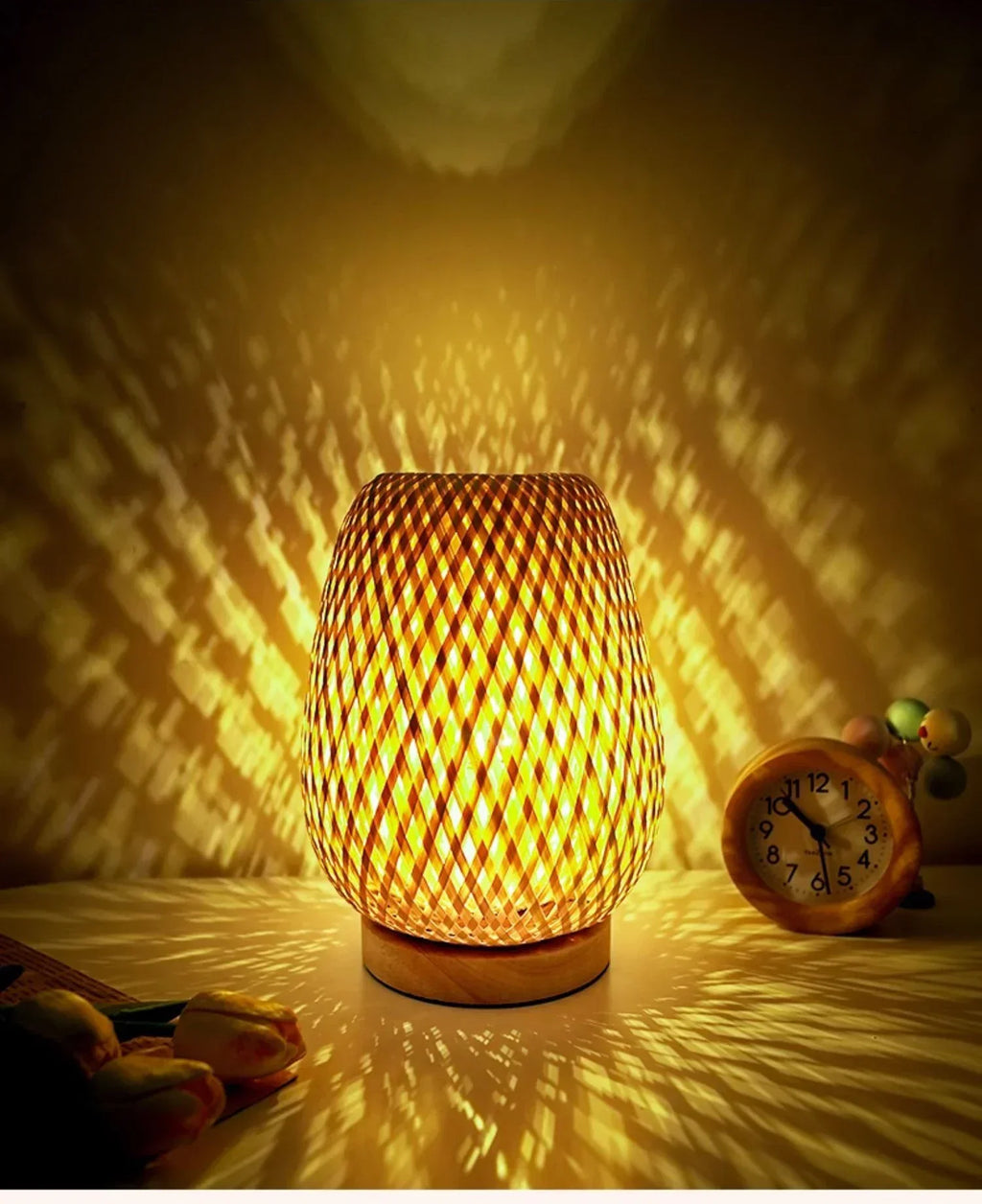 Bamboo Art Deco Table Lamp — Hand-Woven Bedside Light