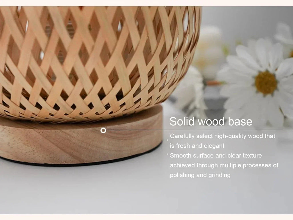 Bamboo Art Deco Table Lamp — Hand-Woven Bedside Light