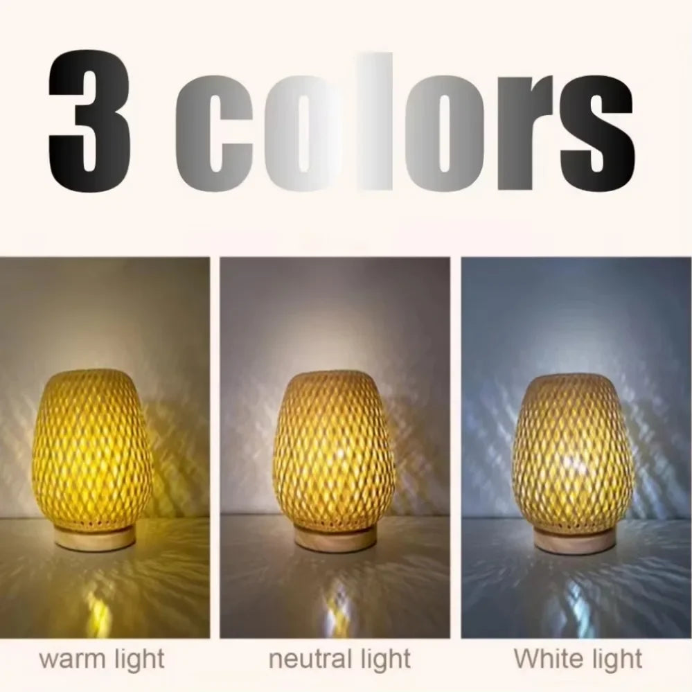 Bamboo Art Deco Table Lamp — Hand-Woven Bedside Light