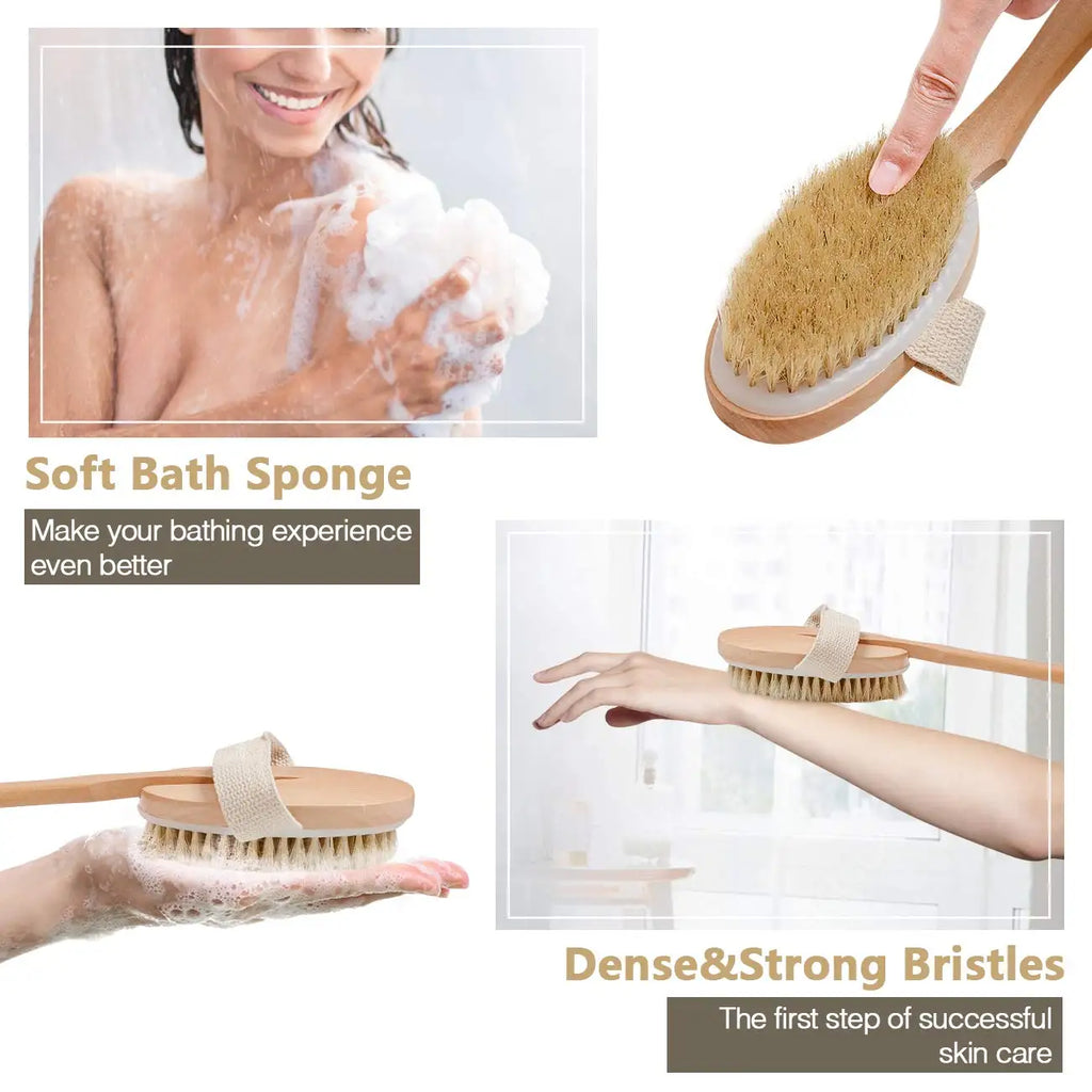 Bamboo Long-Handle Back Brush — Foldable Bath & Massage Brush
