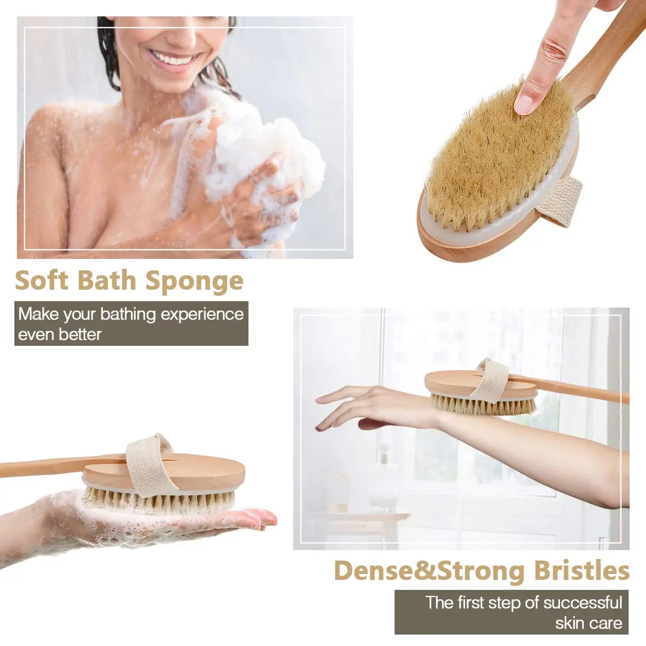 Bamboo Long-Handle Back Brush — Foldable Bath & Massage Brush
