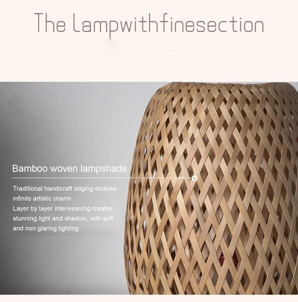 Bamboo Art Deco Table Lamp — Hand-Woven Bedside Light