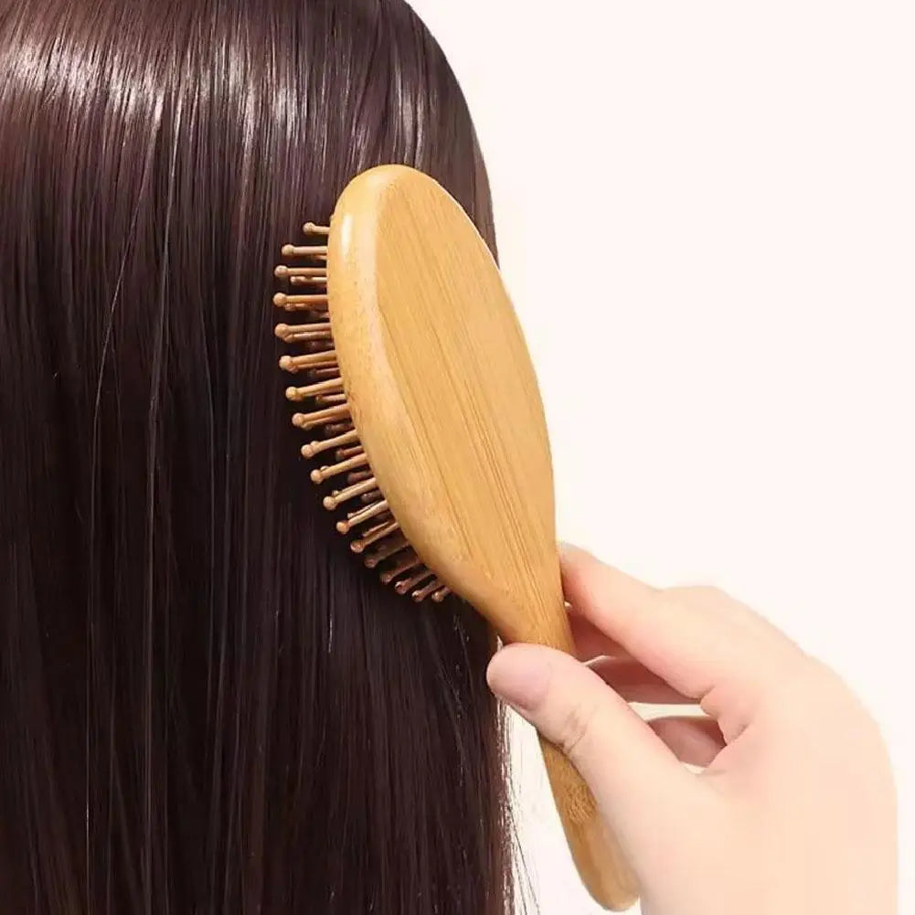 Natural Bamboo Paddle Hair Brush — Detangling Comb Set