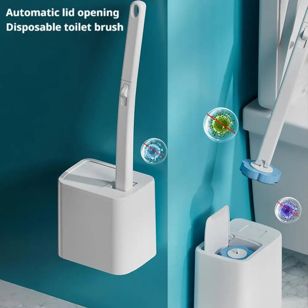 Disposable Toilet Brush Cleaning Kit — Long Handle & Wall Mount