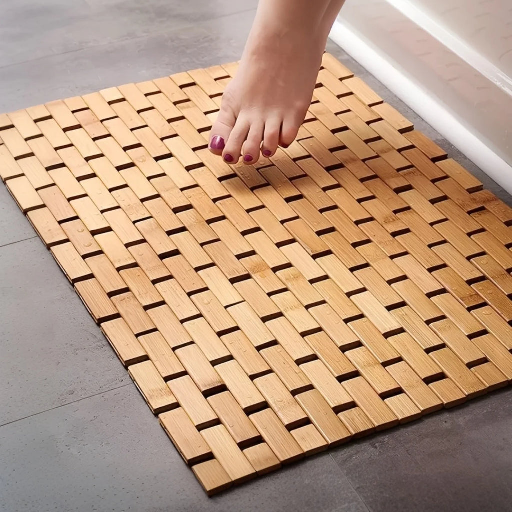 Bamboo Bath Mat — Rollable Wooden Slat Design
