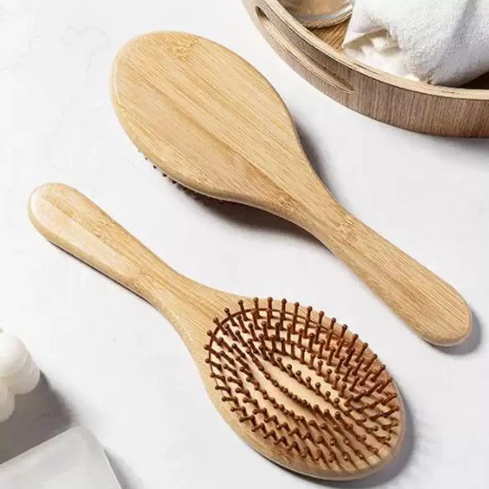 Natural Bamboo Paddle Hair Brush — Detangling Comb Set