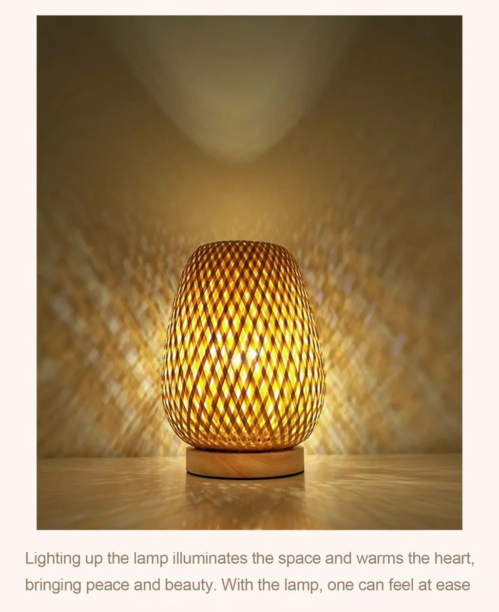 Bamboo Art Deco Table Lamp — Hand-Woven Bedside Light