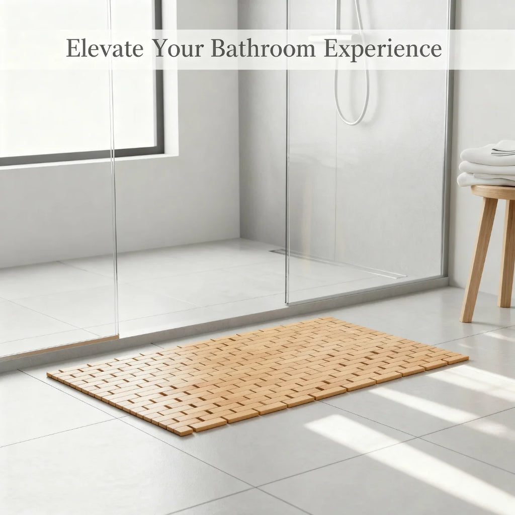 Bamboo Bath Mat — Rollable Wooden Slat Design