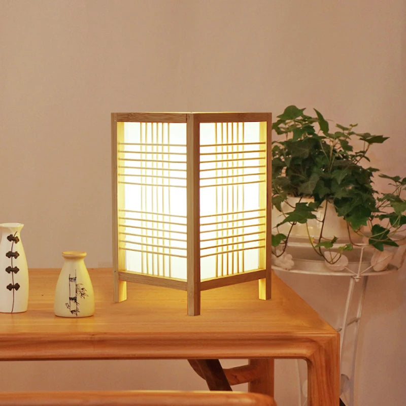 Bamboo Woven Table Lamp — Japanese Bedside Light