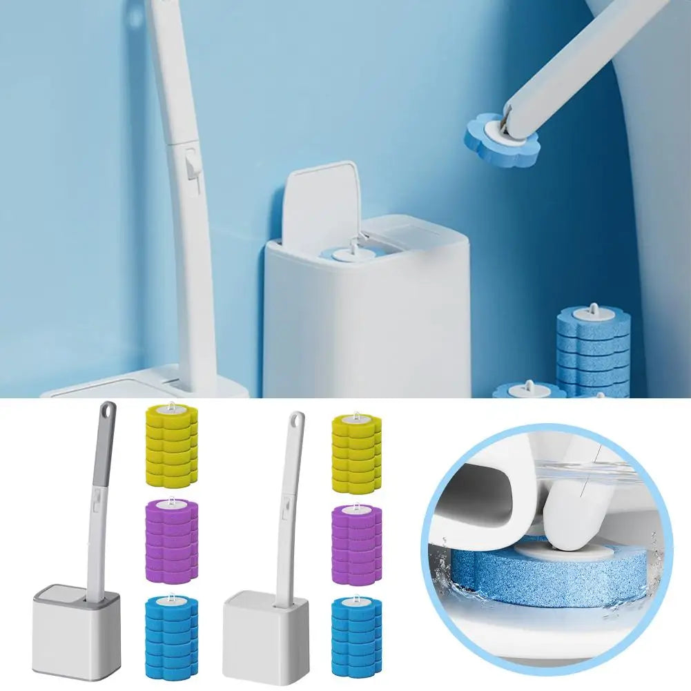 Disposable Toilet Brush Cleaning Kit — Long Handle & Wall Mount