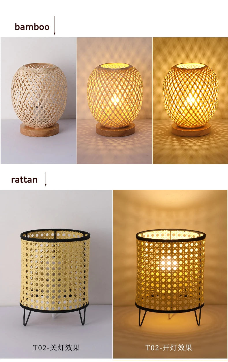 Bamboo Woven Table Lamp — Japanese Bedside Light