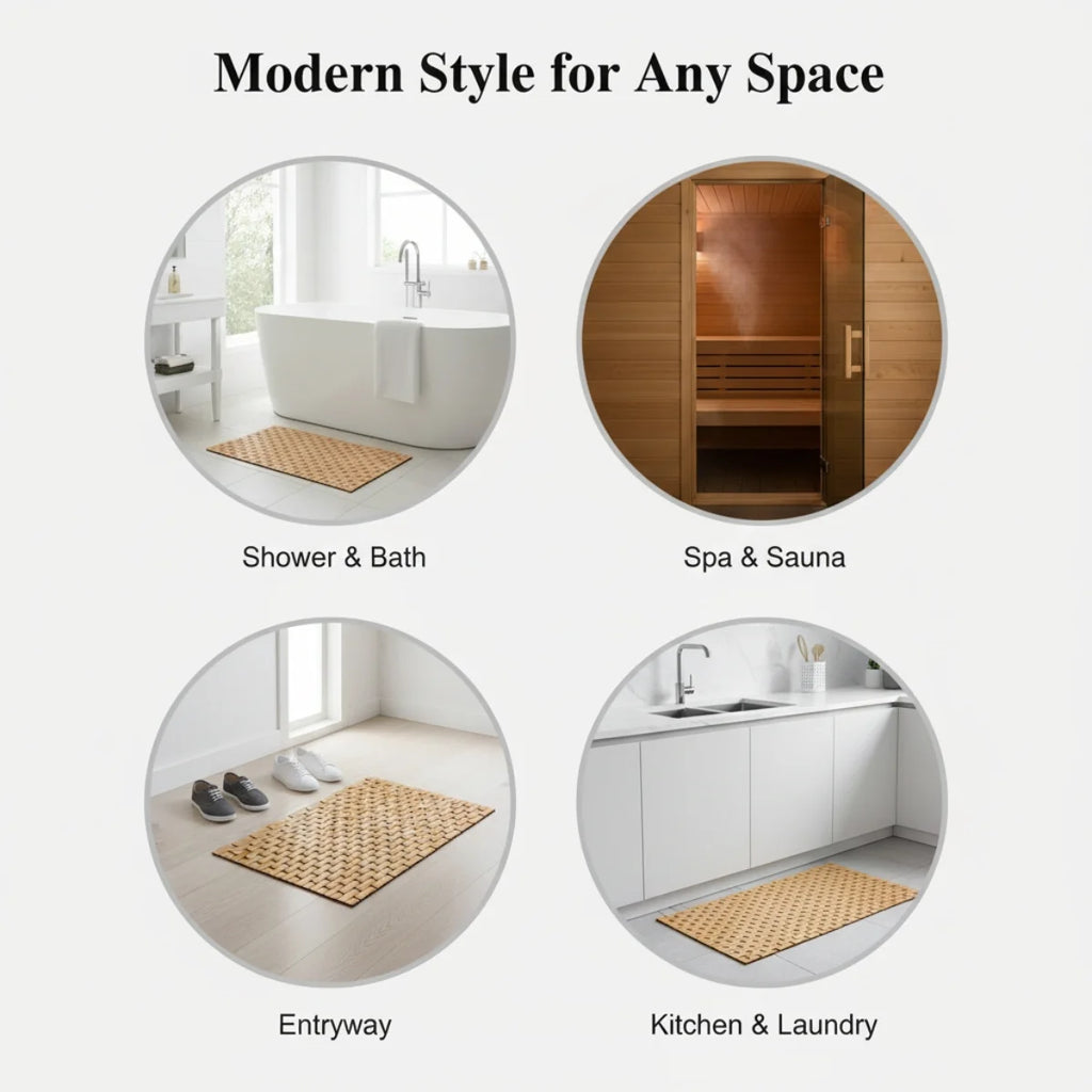 Bamboo Bath Mat — Rollable Wooden Slat Design