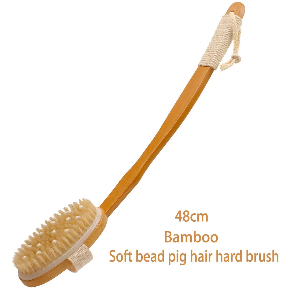 Bamboo Long-Handle Back Brush — Foldable Bath & Massage Brush