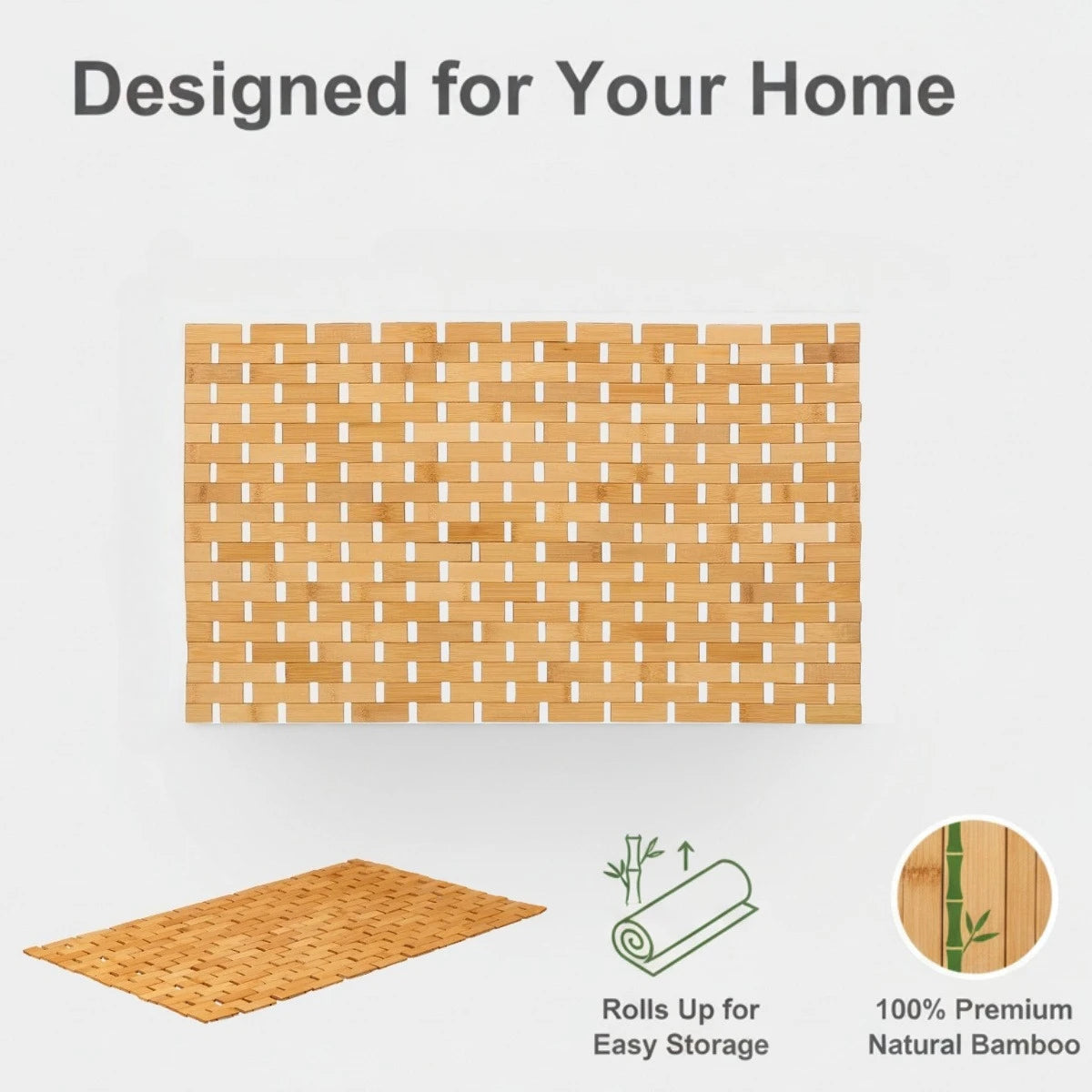 Bamboo Bath Mat — Rollable Wooden Slat Design