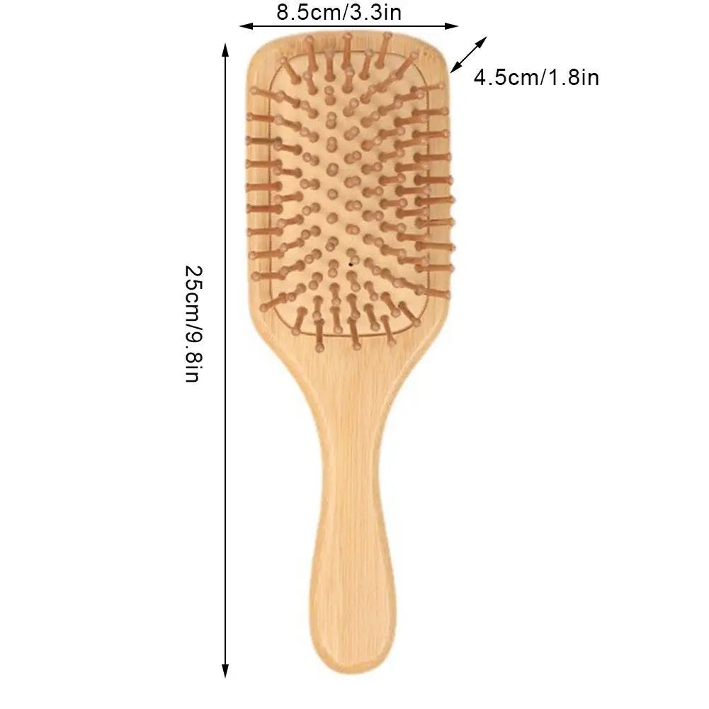 Natural Bamboo Paddle Hair Brush — Detangling Comb Set