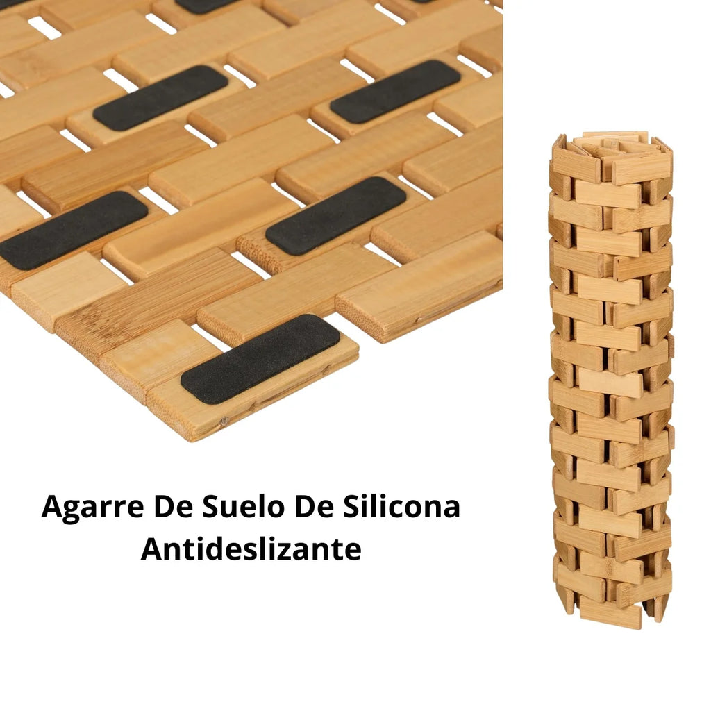 Bamboo Bath Mat — Rollable Wooden Slat Design