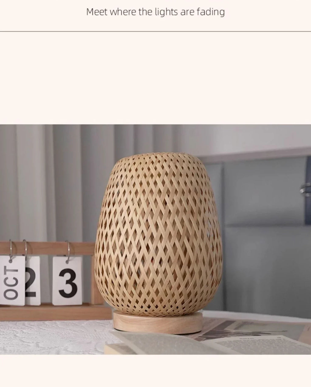 Bamboo Art Deco Table Lamp — Hand-Woven Bedside Light