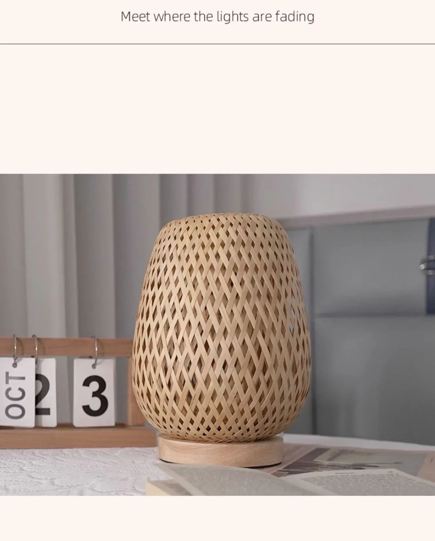 Bamboo Art Deco Table Lamp — Hand-Woven Bedside Light