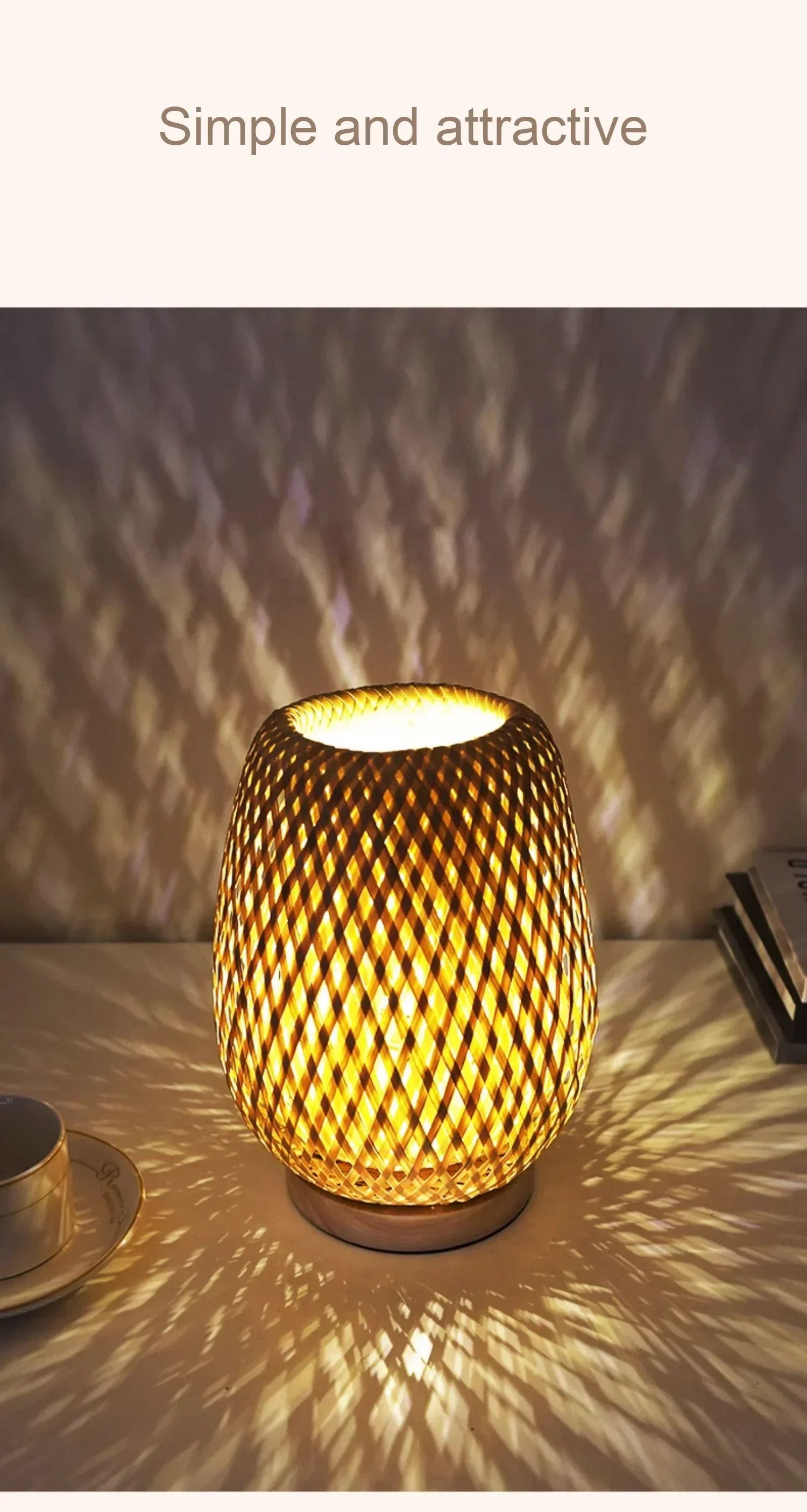 Bamboo Art Deco Table Lamp — Hand-Woven Bedside Light
