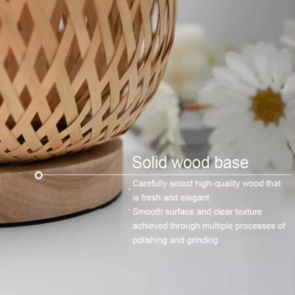 Bamboo Art Deco Table Lamp — Hand-Woven Bedside Light