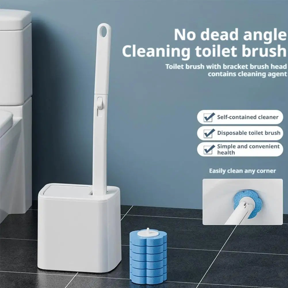 Disposable Toilet Brush Cleaning Kit — Long Handle & Wall Mount