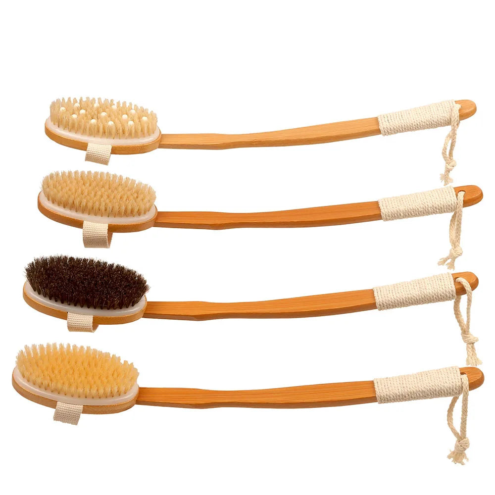 Bamboo Long-Handle Back Brush — Foldable Bath & Massage Brush
