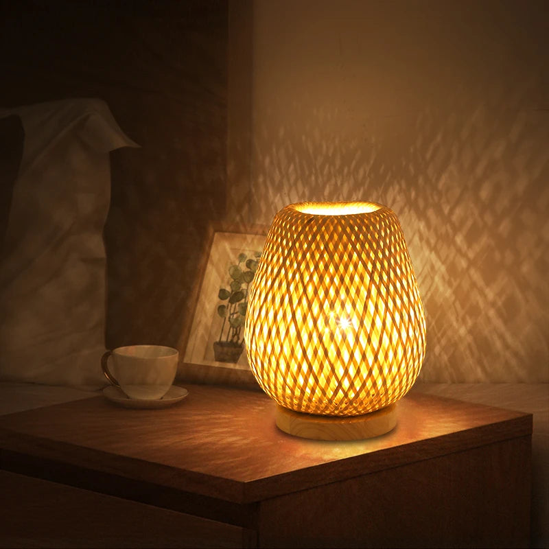 Bamboo Woven Table Lamp — Japanese Bedside Light