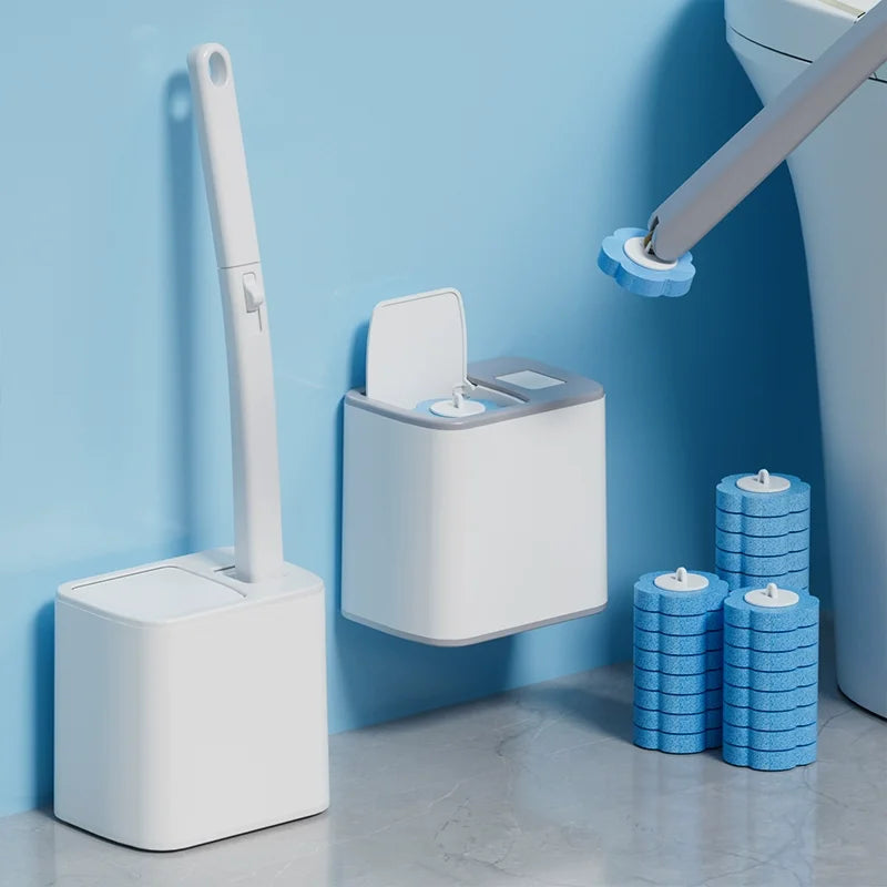 Disposable Toilet Brush Cleaning Kit — Long Handle & Wall Mount