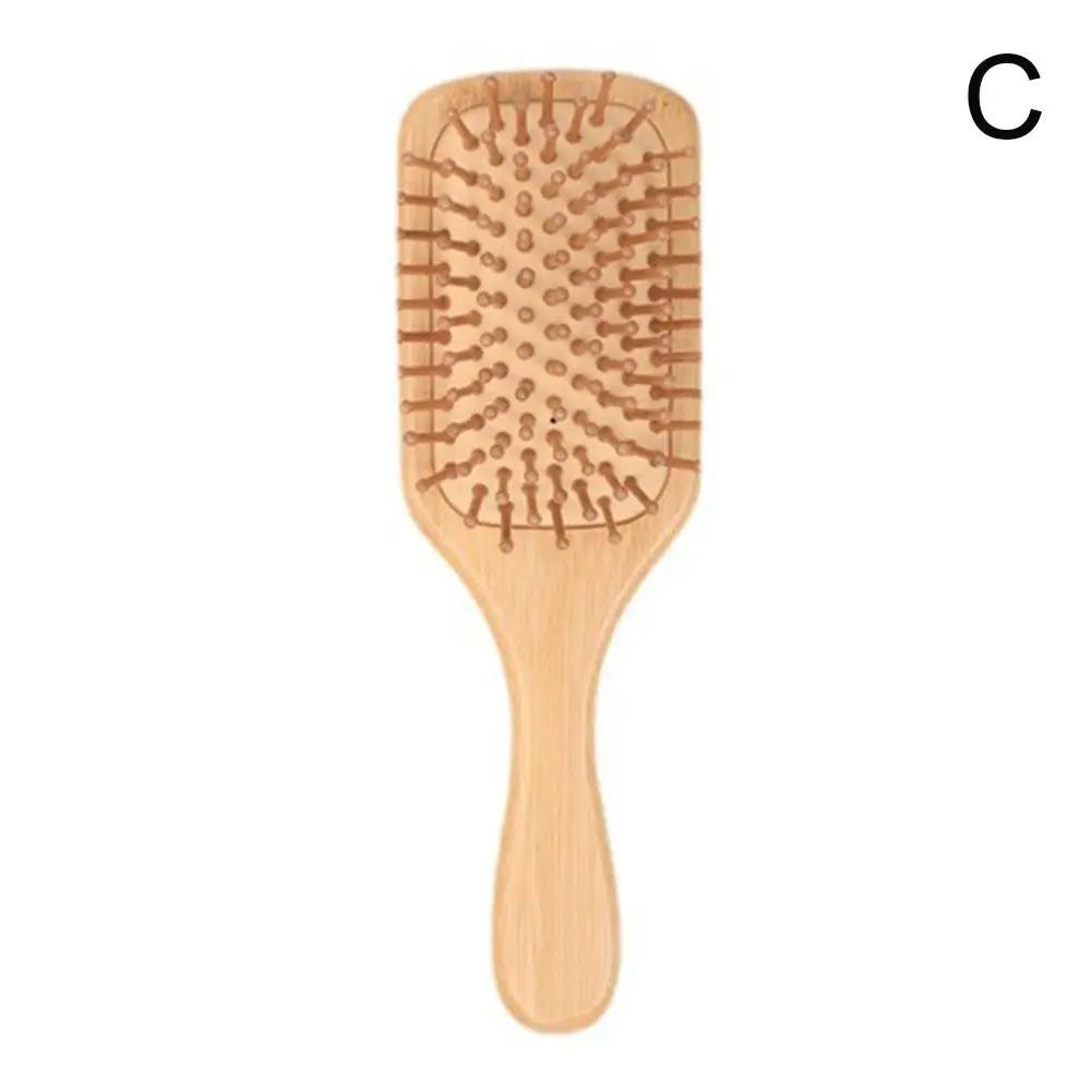 Natural Bamboo Paddle Hair Brush — Detangling Comb Set